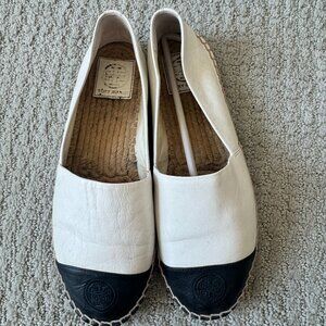 Tory Burch Two Tone Cap Toe Leather Espadrille Flat